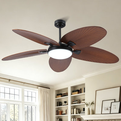 Ventilateur de plafond à feuilles tropicales 62 pouces avec lumière DEL et télécommande, moteur à courant continu à 6 vitesses et 3 tiges verticales