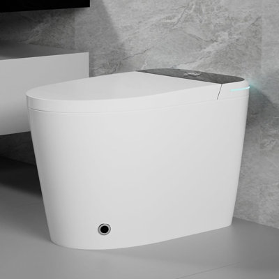 Toilette intelligente à sortie arrière avec siège de bidet YINGZE, ouverture et fermeture automatiques, chasse d'eau automatique, siège chauffant, eau chaude et sécheuse, veilleuse, poignée latérale, blanc avec panneau noir