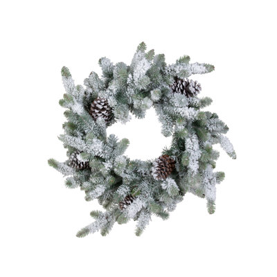 Couronne d'épinette bleue avec lumières DEL, grande avec neige