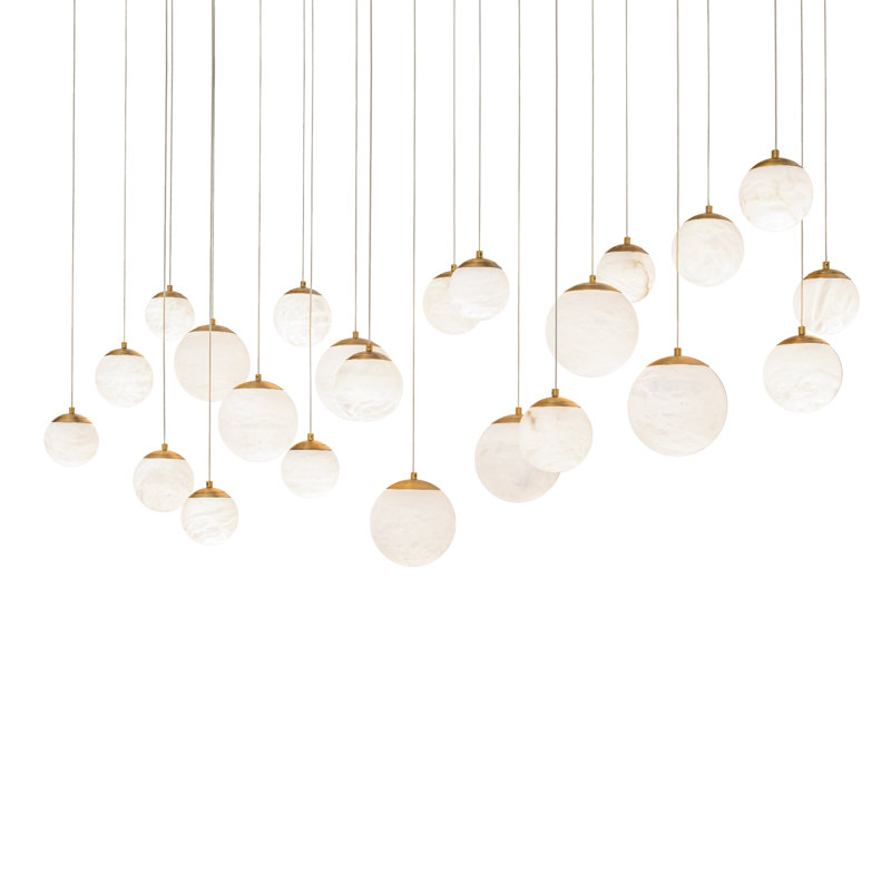 Luminaire suspendu grappe 23 lumières DEL avec abat-jour albâtre Pisces