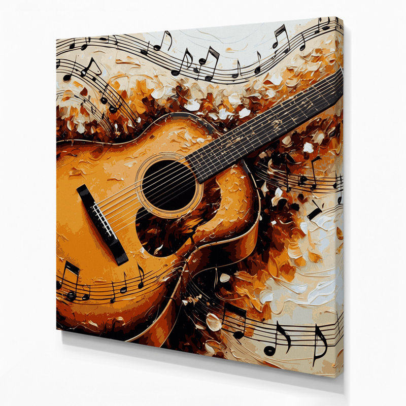 Art musical sur toile beige, H 12 po x l 12 po