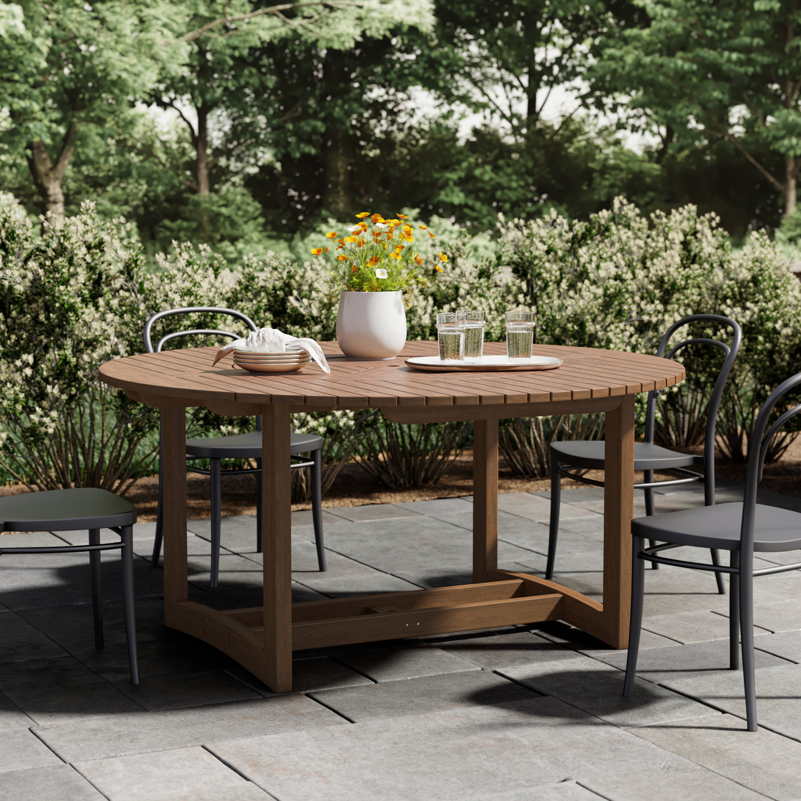 Fleur 63" Eucalyptus Patio Dining Table, Brown