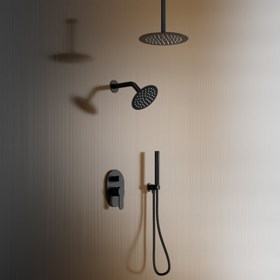 Crozet Pressure Balance Shower System with Dual Round Shower Head and Hand Shower (Valve Included)