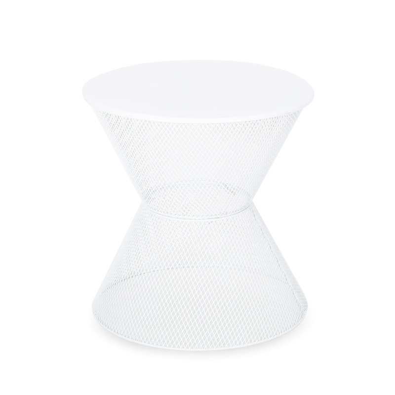 Side Table - Matte White, Iron With Breezy Mesh Design, 17.77 In. D X W 18.47 H, 6.28 Lb Weight In White Relaxing Space In.,