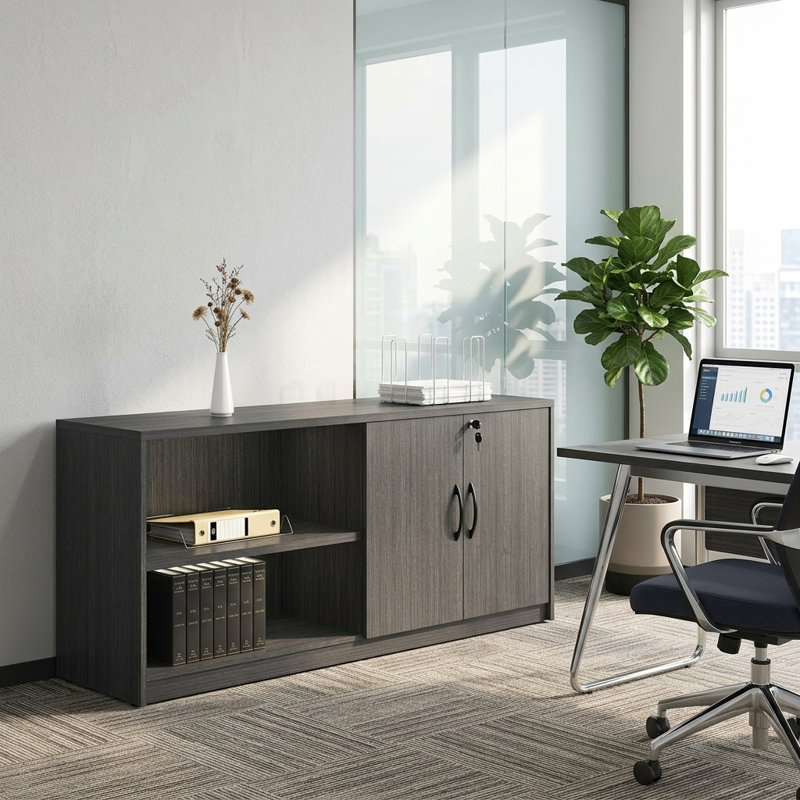  Storage Side cabinet with Two Shelves, Gray