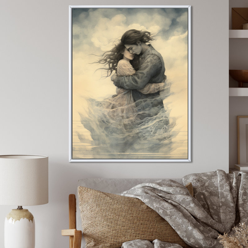 Passioned Hug Couple Celebration - Couple décoration murale, H 44 po x l 34 po x P 1,5 po, Cadre flottant blanc