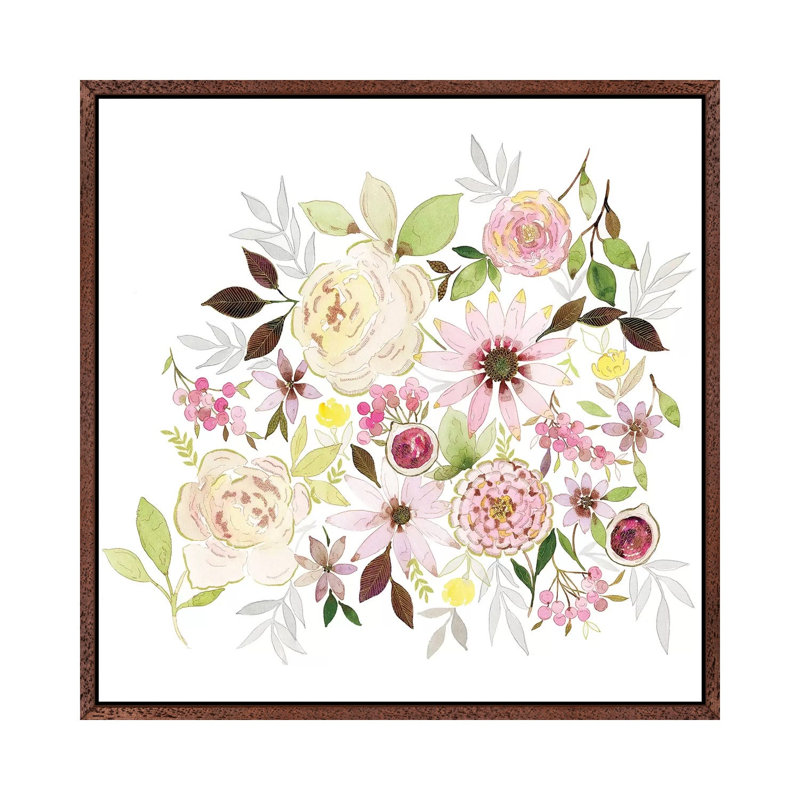 Fresh Cut Bouquet 1 Piece Painting on Canvas, 66.04cm H x 66.04cm W x 3.81cm D, Classic Brown Wood Floater Framed