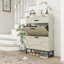Meuble à chaussures étroit avec 2 portes abattantes et tiroir supérieur, blanc-1263026587