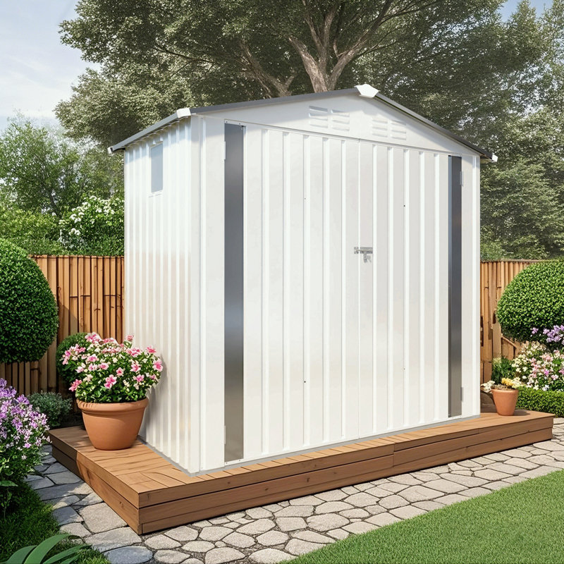 Outdoor Metal shed with side Window and Lockable Door, 72.83"H x 72.83"W x 43.70"D