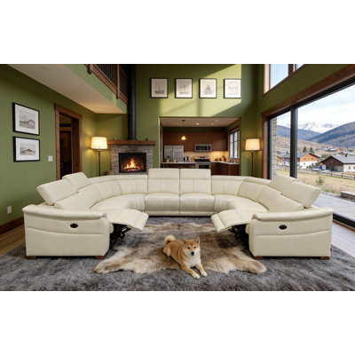 Mietoon Leather Match Large Seating Power Recliner Sectional