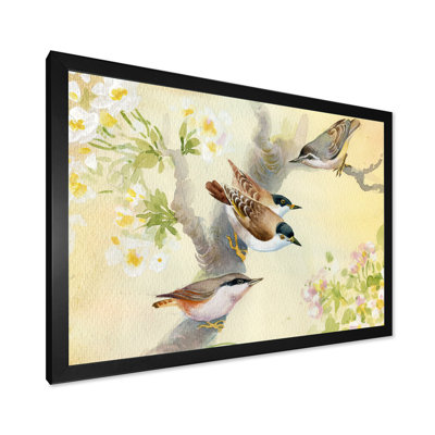 Oiseaux sur un pommier en fleurs - Peinture sur toile