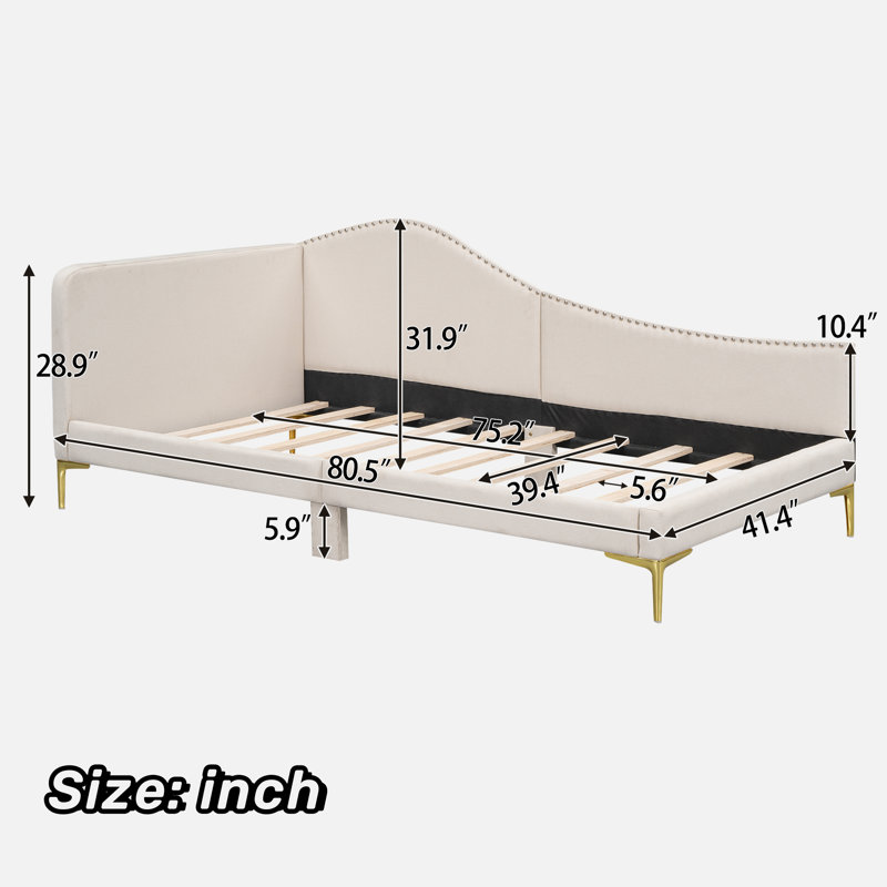 Jivko Upholstered Daybed with Headboard and Armrest, Beige, Twin