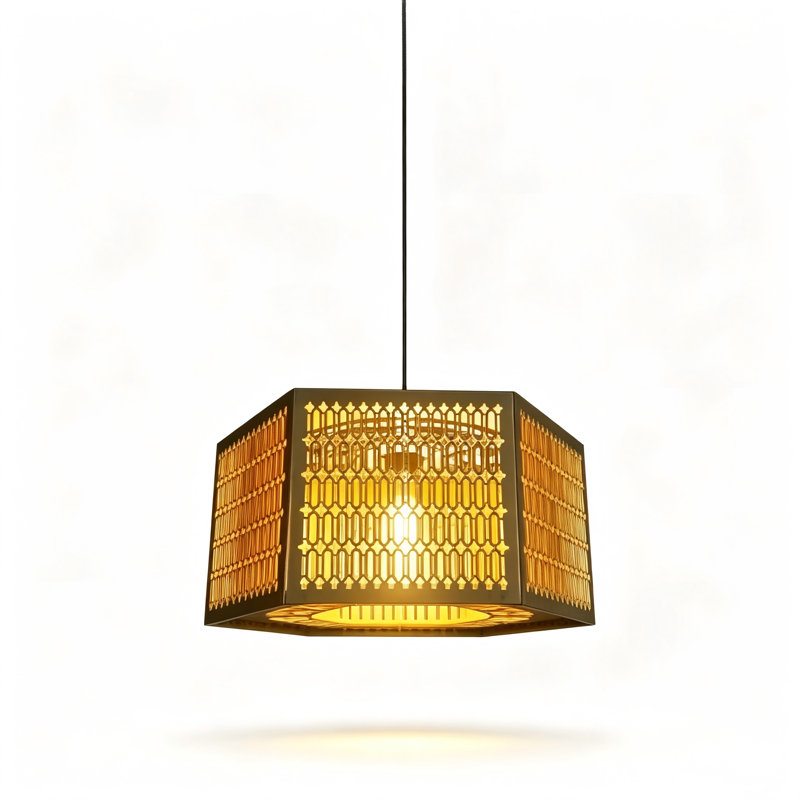 1 - Light Farmhouse Boho Wooden Caged Pendant Light