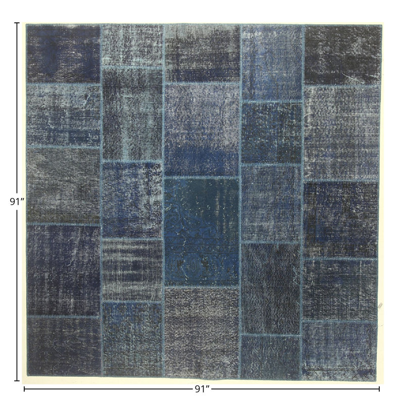 Hand Knotted Abstract Area Rug in Blue