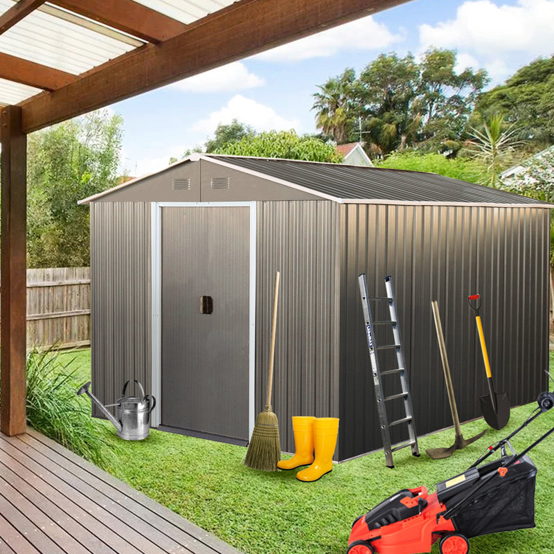 Metal Outdoor Shed - Galvanized Iron Build, Four Punched Vents, Padlockable Sliding Doors, Uncomplicated Assembly Steps Storage In Structure, Vents For Adequate Ventilation, Doors