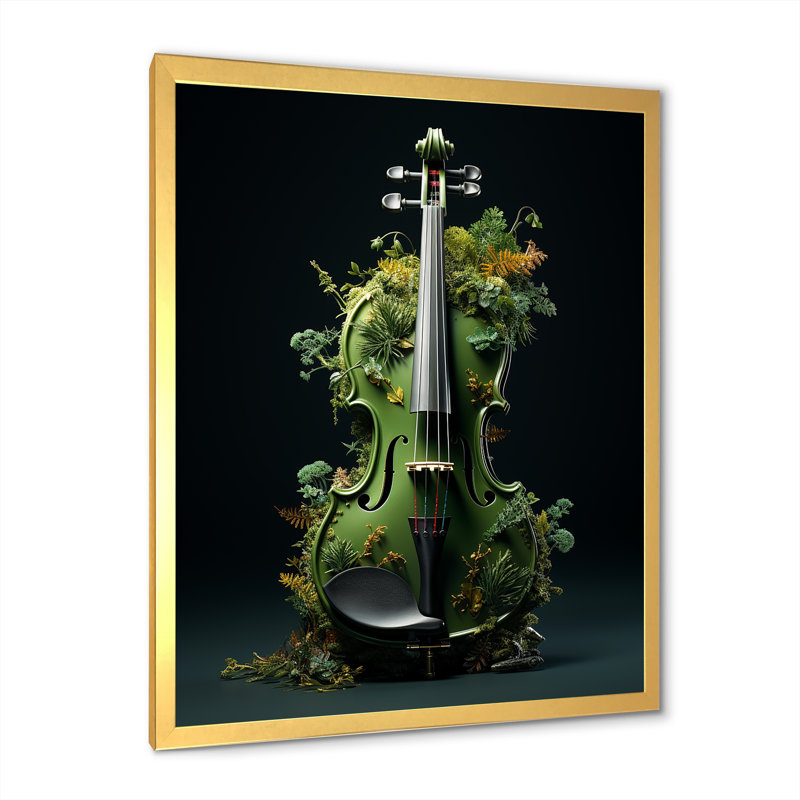 Violon verdure dans la forêt II, H 20 po x l 12 po x P 1 po, Cadre doré simple