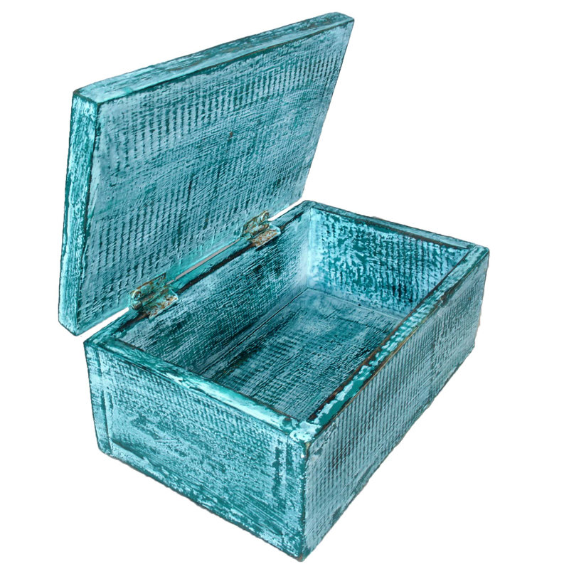 Solid Wood Decorative Box, Teal