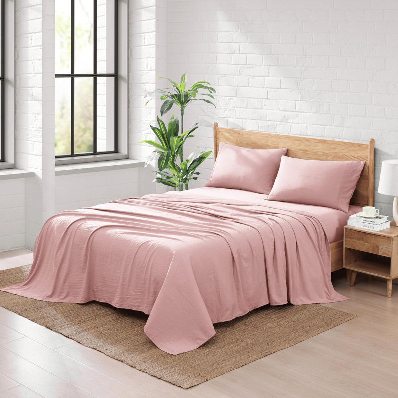 Bedding Sheets And Pillowcases, Pre-Washed Ultra Soft & Breathable Full Bed Sheets Set, Hydro-Brushed Microfiber Cooling Full Size Sheet Set, Deep Pockets - Sepia Rose