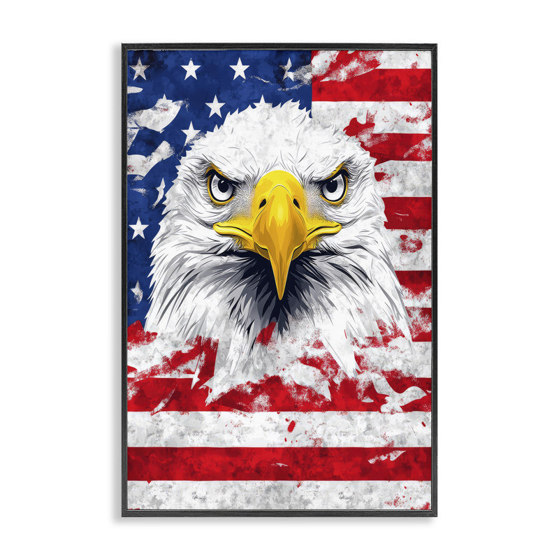Giclée patriotique du pygargue à tête blanche, dessin de The Wands Want, H 30 po x l 20 po, Giclée noire de minuit encadrée