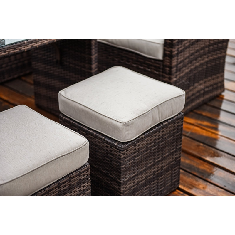 Ensemble de conversation en osier / rotin pour 6 personnes avec coussins, Marron, Marron