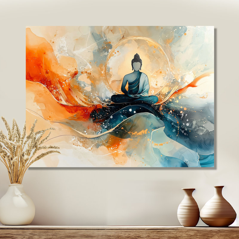 Bouddha «Aura intemporelle du bouddhisme II», impression murale spirituelle en métal, impression bouddhiste