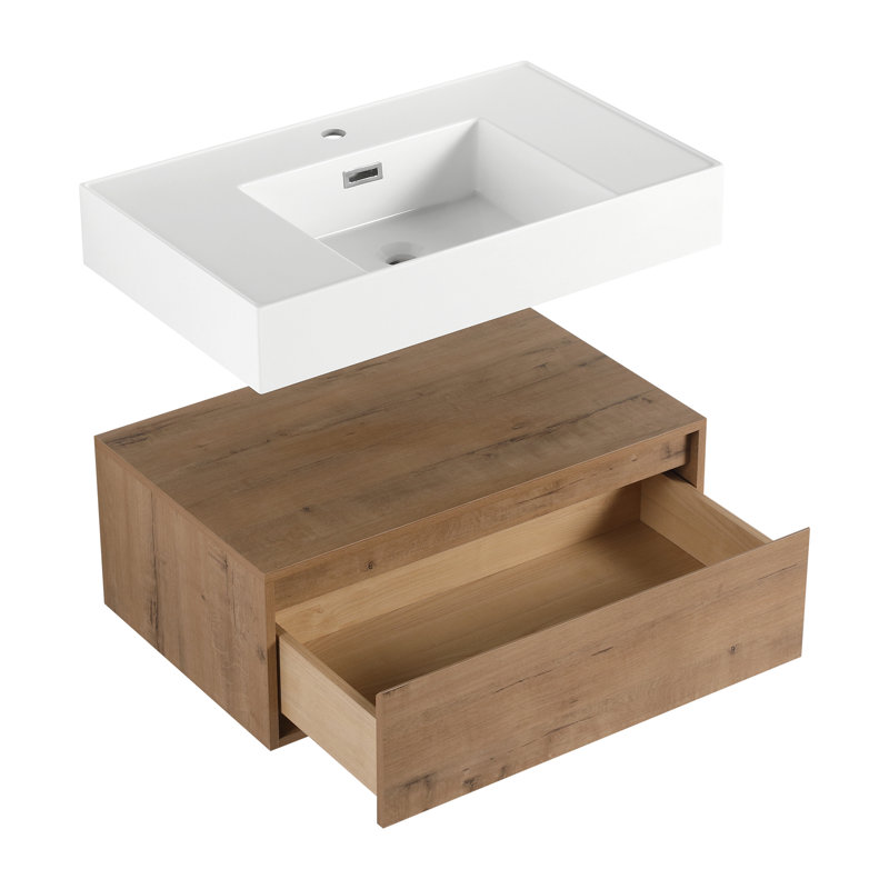 Wall-Mounted Bathroom Vanity With Resin Sink And Soft Close Drawer, Bathroom Vanity For Home, Apartment