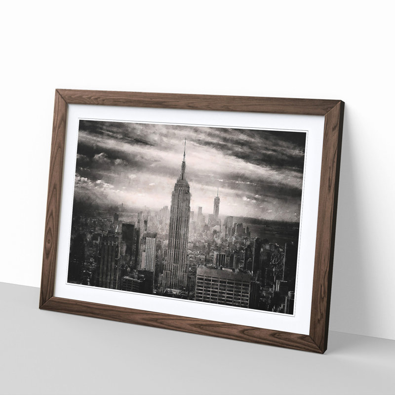 New York Skyline - Picture Frame Graphic Art Print, 62cm H x 87cm W x 2cm D, Walnut Framed
