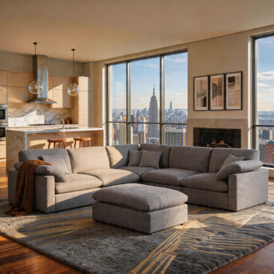 Oversized L-Shaped Corner Sectional Sofa, Chenille Cloud Modular Sofa, Upholstered Sectional With Ottomans Living Room Sets