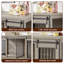 Très grande armoire pour chien avec cage de 61 po, cloison, table de bout, gris-788791615