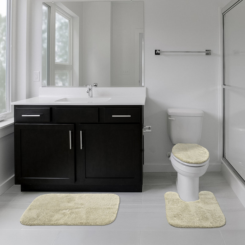 Ensemble de tapis de bain en nylon 3 pièces avec envers antidérapant Billy-Dean, Lin