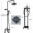 Freestanding Bathtub Faucet Floor Mount Tub Filler with Double Cross Knobs 360° Rotation Spout High Flow Floor Standing Bathtub Shower Bell Shape Shower Head with Handheld Spray-119418244