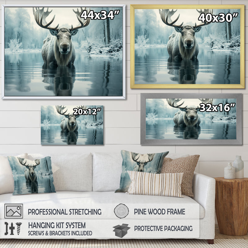 «Blue Blue Moose», impression sur toile encadrée, H 34 po x l 44 po x P 1,5 po, Cadre simple noir