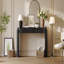 Console ovale noire avec pieds cannelés - 2 tiroirs, table d'entrée en placage de chêne naturel pour le salon-1416786266