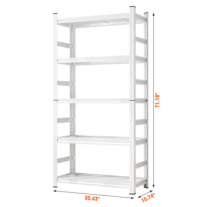 Étagère réglable en métal blanc à cinq niveaux réglable, support de rangement robuste de capacité totale de 2000 lb pour le garage et l'organisation à la maison