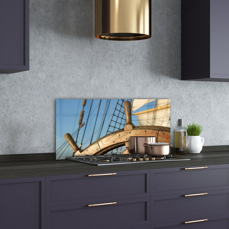 Airyonna Vehicles - Blue - Rudder On The Yacht - No Frame Print on Glass