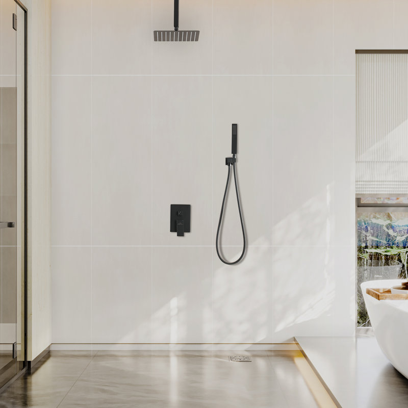 Système de douche complet avec valve brute, Noir mat