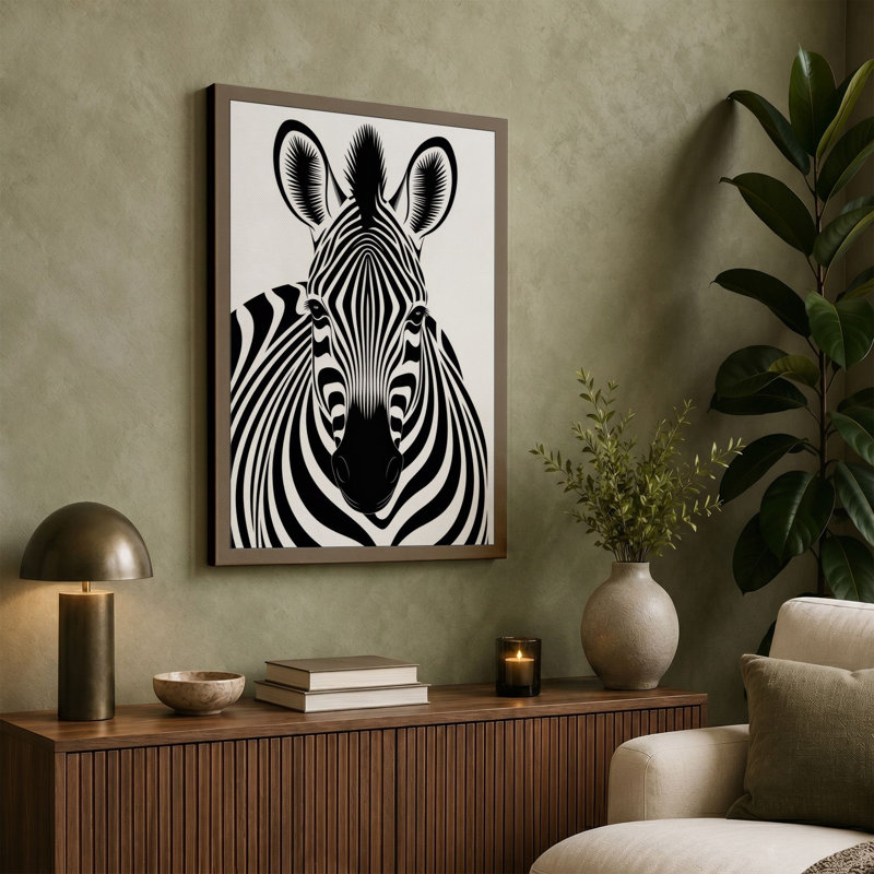 Zebra Face Graphic - Wrapped Canvas, 30x20 - 76.2 x 50.8 cm, Terracotta Border
