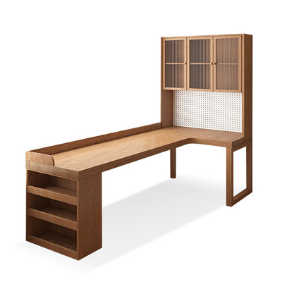 Brown Rectangular Solid Wood+Glass desk
