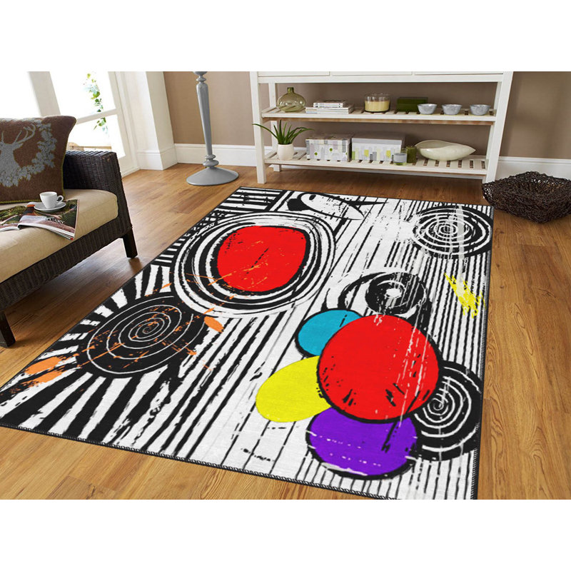 Luxurious Woven Carpet, 5.9 x 9.2 ft, 100% Polyester, Non-Slip Felt Dot Underside | Raschel Knitting, Pile Height: 0.4 in, Total Thickness: 0.4 in | Machine Washable, Elegant Design for Living Room & Bedroom