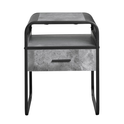 Table de bout avec tiroir en béton gris et noir