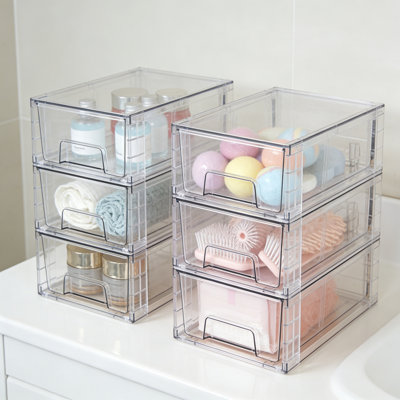 10 Pack Stackable Storage Drawers, Clear Acrylic Drawer Organizers With Handles, Containers For Fridge Bathroom Undersink Cabinet Pantry