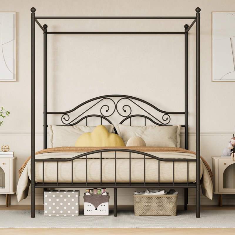 Turkay Metal Canopy Bed Frame, Black