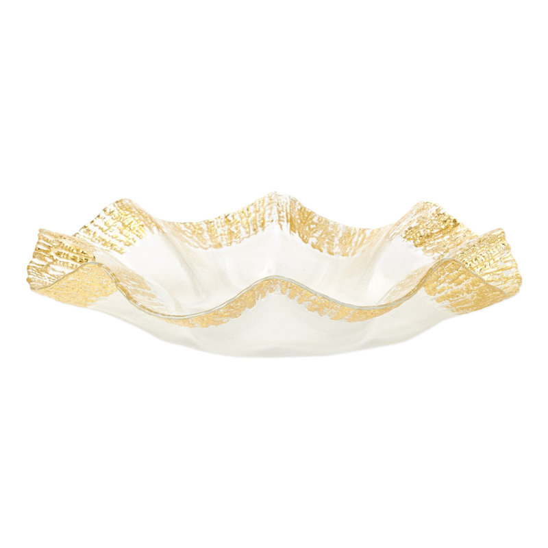 Abstract Gold Glass Platter with Ruffled Texture