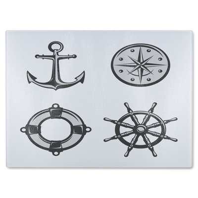 Nautical Icons Glass Chopping Board