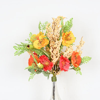 22" Artificial Farmhouse Fall Corn Poppy Floral Arrangement For Vase Filler, Branch Blossoms Cluster Berry Long Stem Faux Flower For Dining Table Centerpieces, Home Wedding Thanksgiving Party Decor