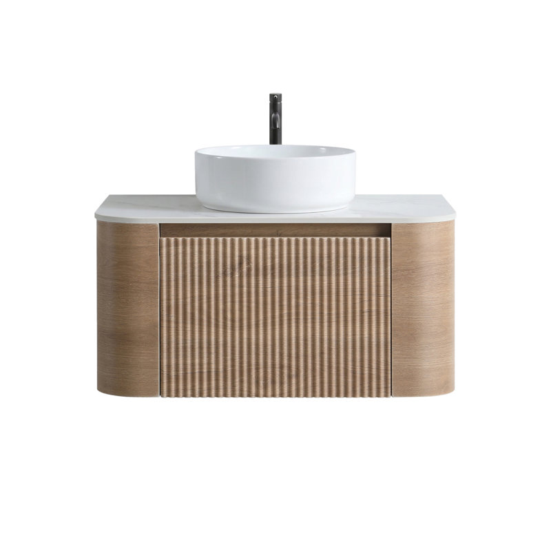 Meuble-lavabo Erba de 30 po avec lavabo, armoire murale en chêne miel avec porte-serviettes gratuit, lavabo simple en céramique blanche, sans drain et robinet, pré-assemblé