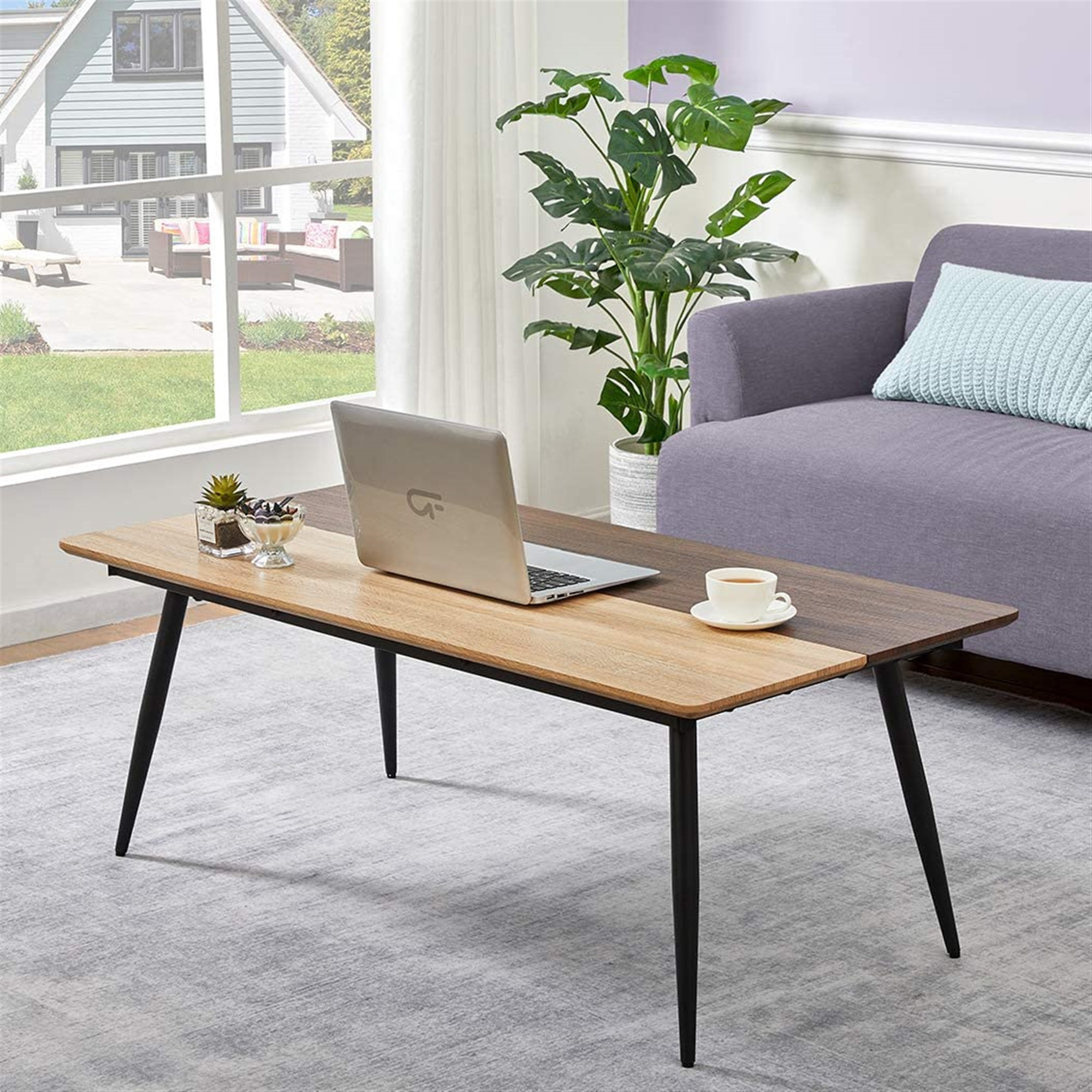 Corrigan Studio Modern Two tone Color Coffee Table W Metal Legs