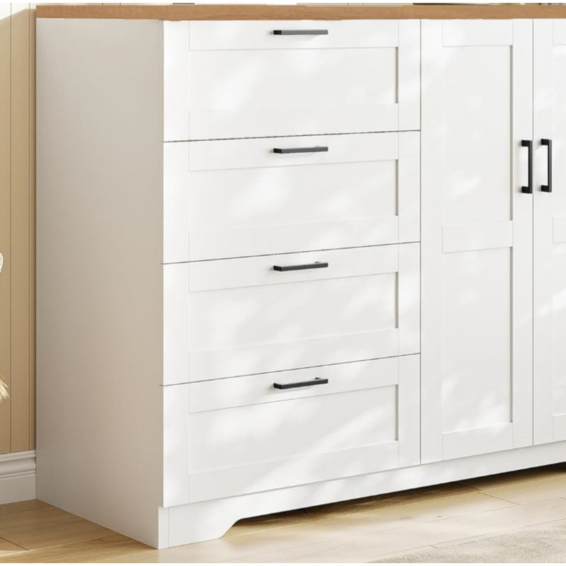 IDEALHOUSE Armoire Wardrobe With 4 Drawers & Hanging Rod – 43.3” Tall Clothing Storage Cabinet For Bedroom (Natural Oak)