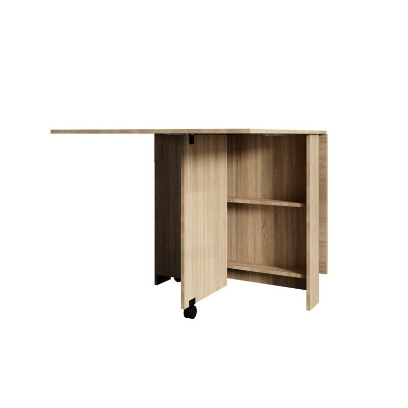 Table de salle à manger rectangulaire pliante, 2 compartiments de rangement, 6 sièges, moderne, bois de peuplier, assemblage simple et hygiène et propreté