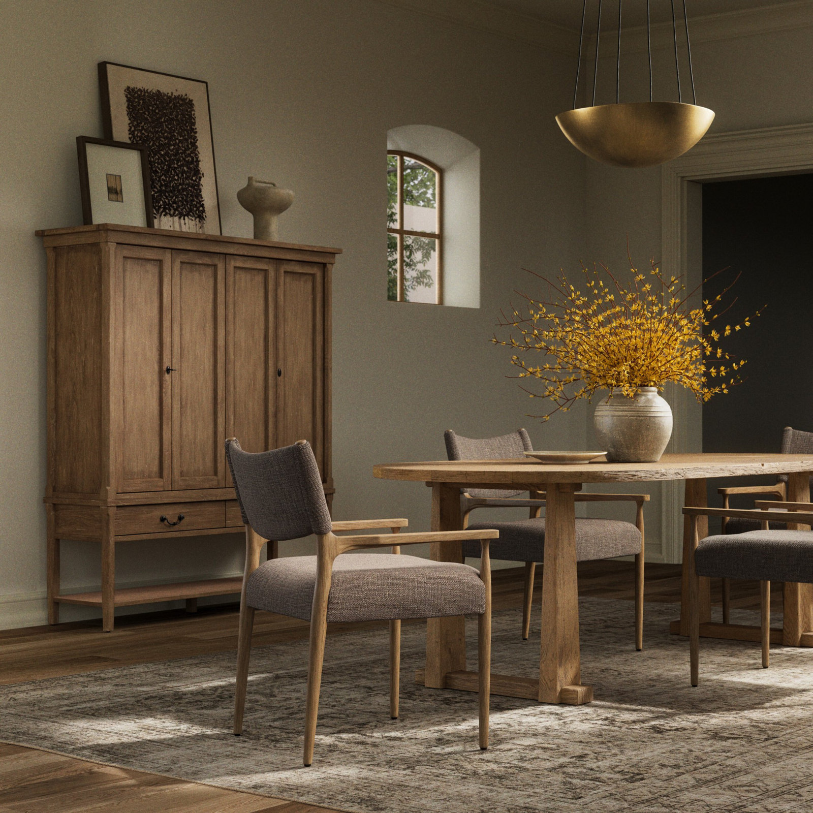 Yokum Dining Armchair, Saxon Mink, Natural Oak
